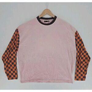 ASOS DESIGN Polyester long sleeve T-shirt Men's Sz M - Pink & Checkered - VG